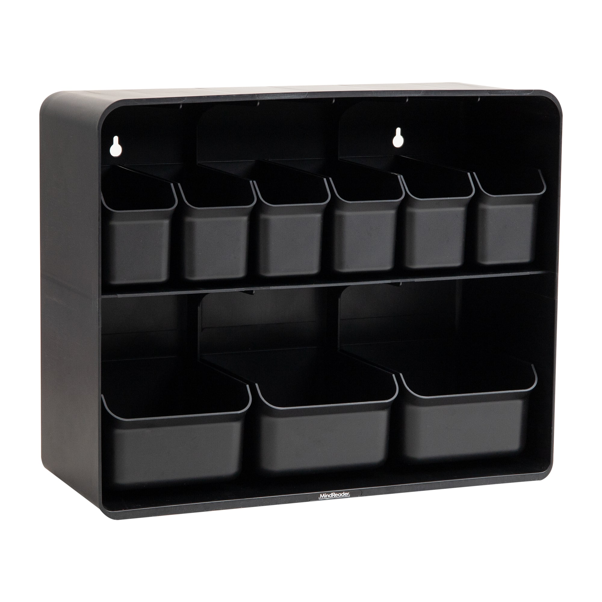 Mind Reader 18" x 7" x 14" Black Two-Tier Countertop Snack Organizer with Removable Bins